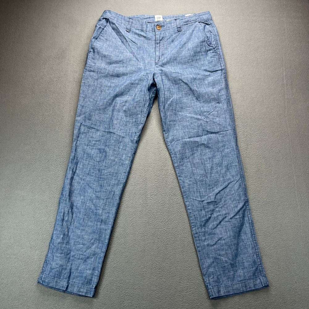 Gap Girlfriend Khaki Pants Womens 8 Blue Cotton Chambray Casual Chino Trousers